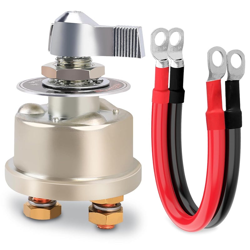 FEITON 12-48V 200A Master Battery Disconnect Switch & 4 AWG 1FT Battery Cables Set, High Current Battery Power Cutoff Killer Switch for Car Vehicle RV Truck Boat Marine ATV On/Off Battery Isolator Switch - Image 1